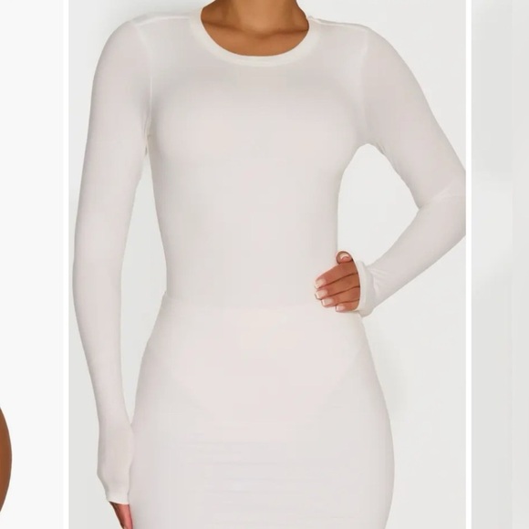 N BY NAKED WARDROBE Bare Crewneck Long Sleeve White Bodysuit $72 Size M - Picture 5 of 7